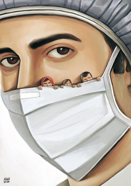 Tranh vẽ đeo khẩu trang nghệ thuật