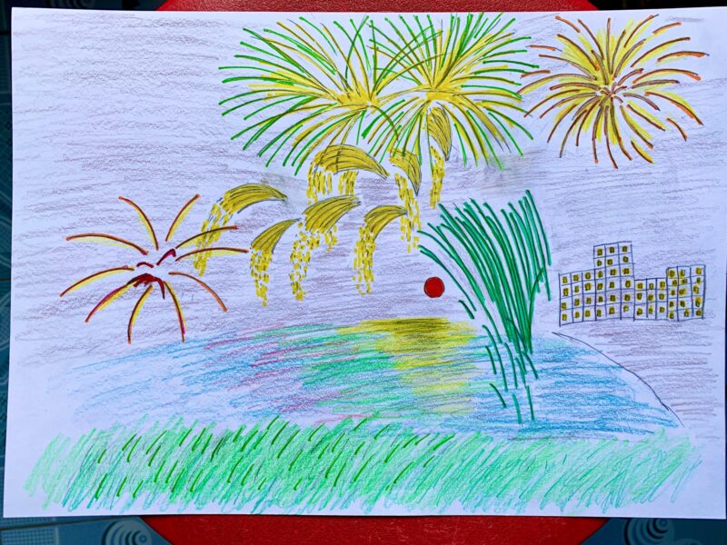 Vẽ pháo hoa đêm giao thừa ngày tết bằng bút chì