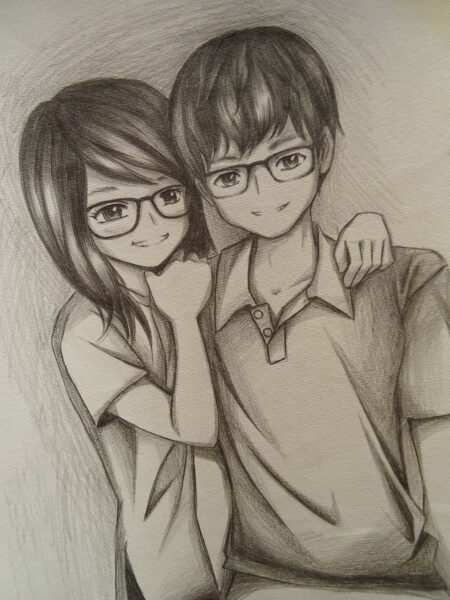 Vẽ tranh đen trắng cặp đôi đáng yêu