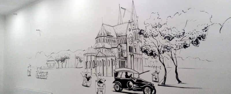 Vẽ tranh đen trắng nhà thờ