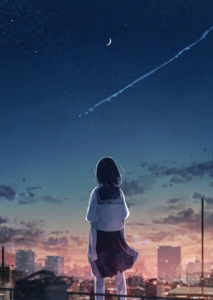 Hình ảnh cô gái buồn bã quay lưng lại trong anime cô đơn