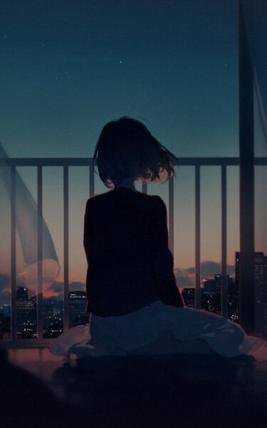 Bild eines traurigen Mädchens mit dem Rücken zum Anime, das allein sitzt