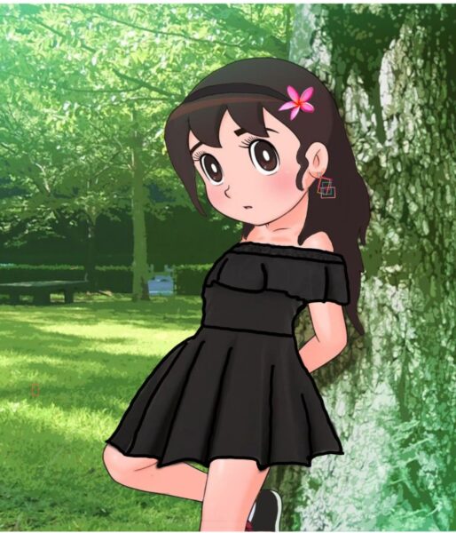 Hình Xuka mặc bộ đồ đen