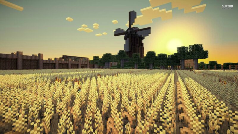 hình nền minecraft cánh đồng lúa