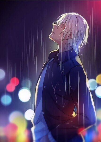 Hình ảnh nam buồn anime dưới mưa
