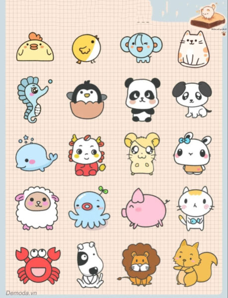 Hình vẽ Sticker cute con vật