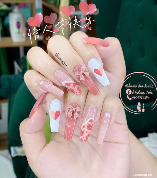 Mẫu nail cô dâu đẹp và dễ thương với móng tay dài