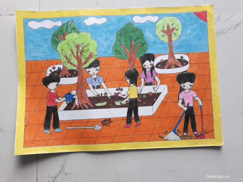 Vẽ tranh bảo vệ môi trường trồng chăm sóc cây xanh