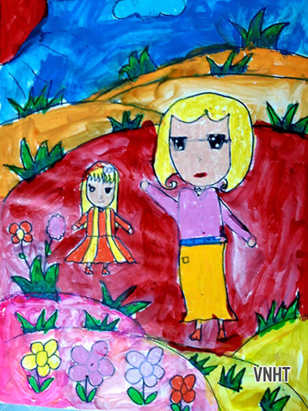 tranh vẽ 20-10 mẹ và em, tác phẩm của học sinh lớp 1