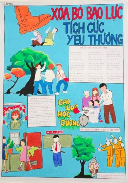 tranh vẽ bạo lực học đường , báo tường đẹp, ý nghĩa