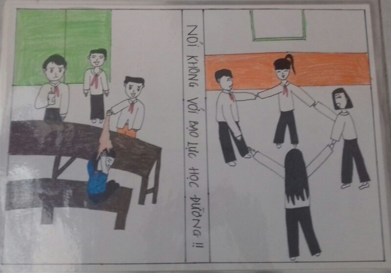 tranh vẽ bạo lực học đường đơn giản mà đẹp