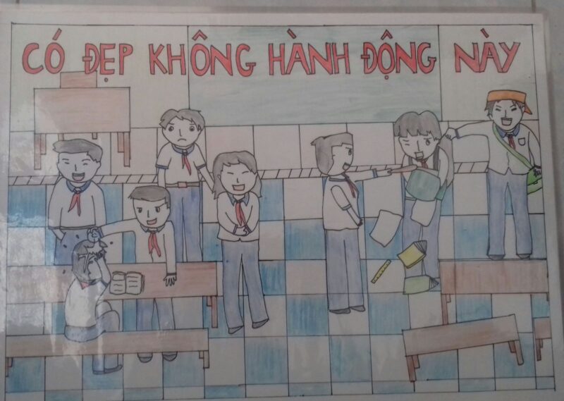 tranh vẽ bạo lực học đường lên án việc bắt nạt bạn