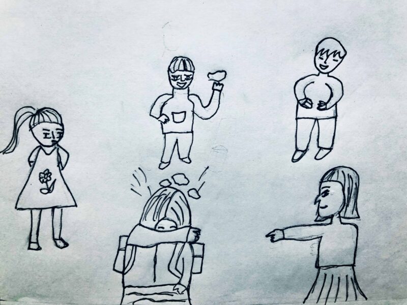 tranh vẽ đề tài bạo lực học đường bằng bút mực đơn giản