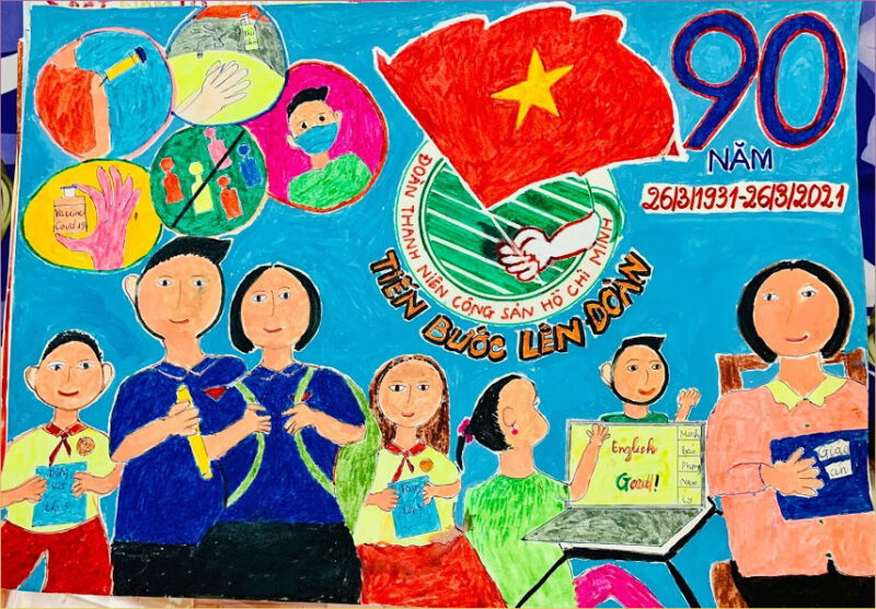 tranh vẽ đoàn thanh niên cộng sản Hồ Chí Minh chào mừng đại hội Đoàn
