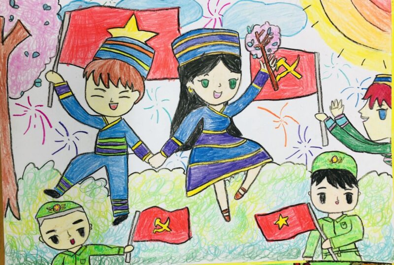 tranh vẽ đoàn thanh niên cộng sản Hồ Chí Minh là người dân tộc thiểu số