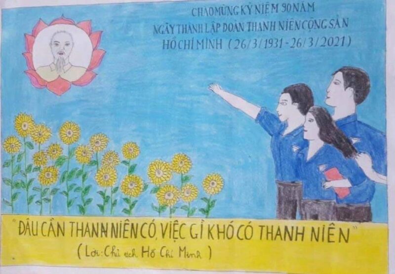tranh vẽ đoàn thanh niên cộng sản Hồ Chí Minh, thanh niên làm theo lời Bác