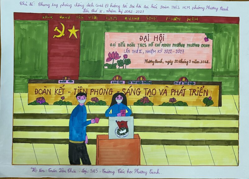 Gemälde von vietnamesischen Kindern, die den Kongress der Jugendunion feiern, um abzustimmen