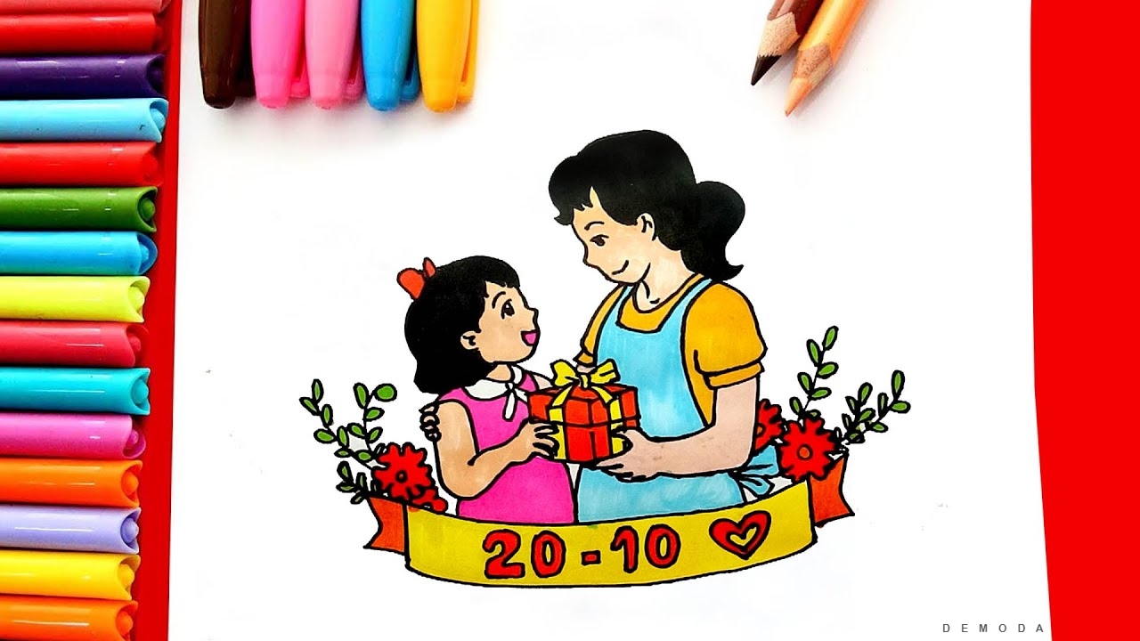 Vẽ Tranh 20-10 Mừng Ngày Phụ Nữ Việt Nam Đẹp Tặng Mẹ Và Cô Giáo