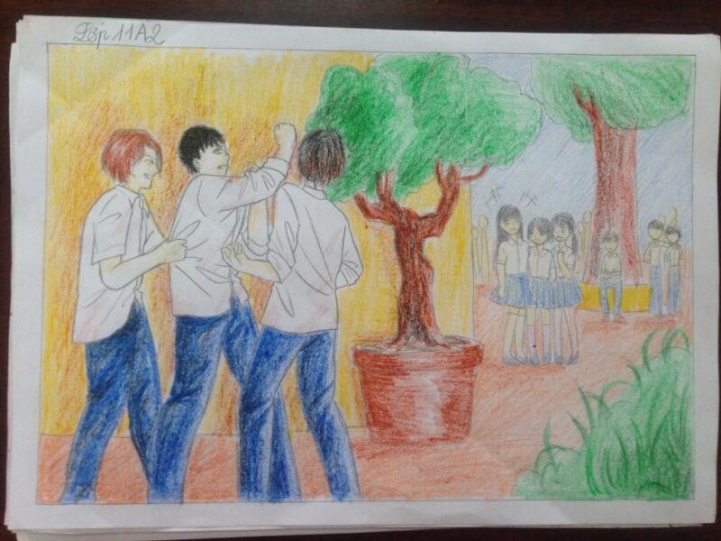 vẽ tranh bạo lực học đường hành vi đánh nhau ở trường