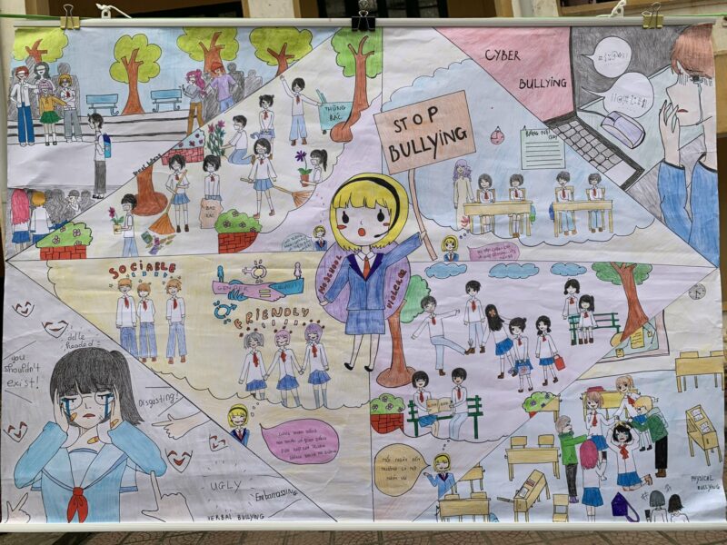 vẽ tranh bạo lực học đường phong cách chibi