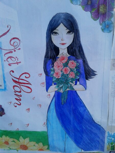 vẽ tranh chủ đề 20-10 người phụ nữ Việt Nam trong tà áo truyền thống