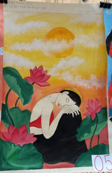 vẽ tranh chủ đề 20-10 phụ nữ Việt xưa bằng màu nước