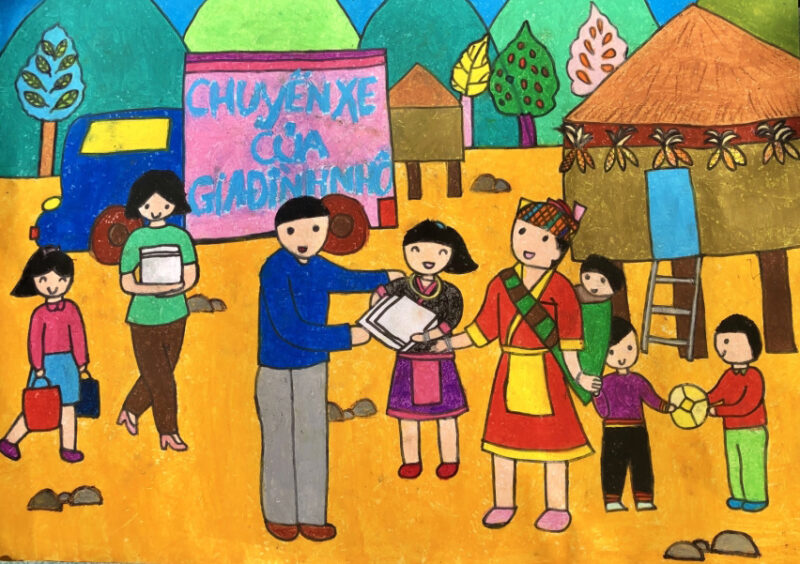 Vẽ tranh đoàn thanh niên cộng sản Hồ Chí Minh chuyến đi ý nghĩa giúp đỡ trẻ em vùng cao