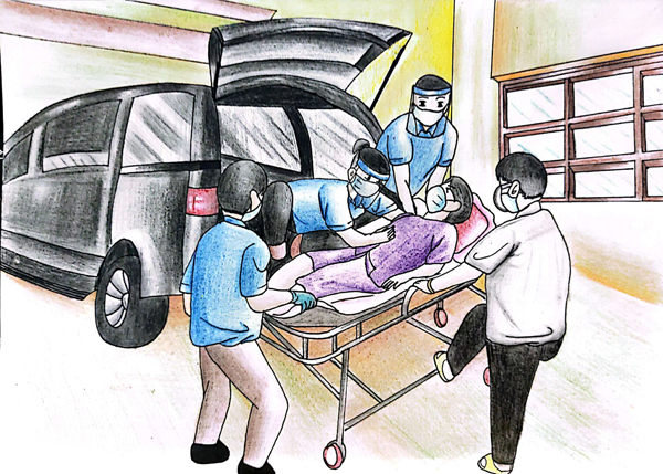 Vẽ tranh đoàn thanh niên cộng sản Hồ Chí Minh hỗ trợ đưa người bệnh vào viện