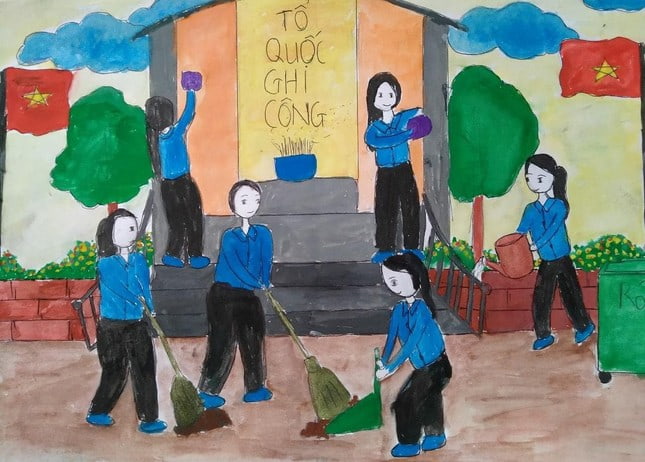 Vẽ tranh ngày hội sắc màu thanh niên tình nguyện vệ sinh tại tượng đài liệt sĩ