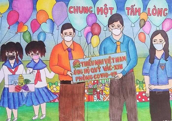 vẽ tranh thiếu nhi Lâm Đồng mừng đại hội Đoàn chung tay quyên góp cho quỹ vácxin