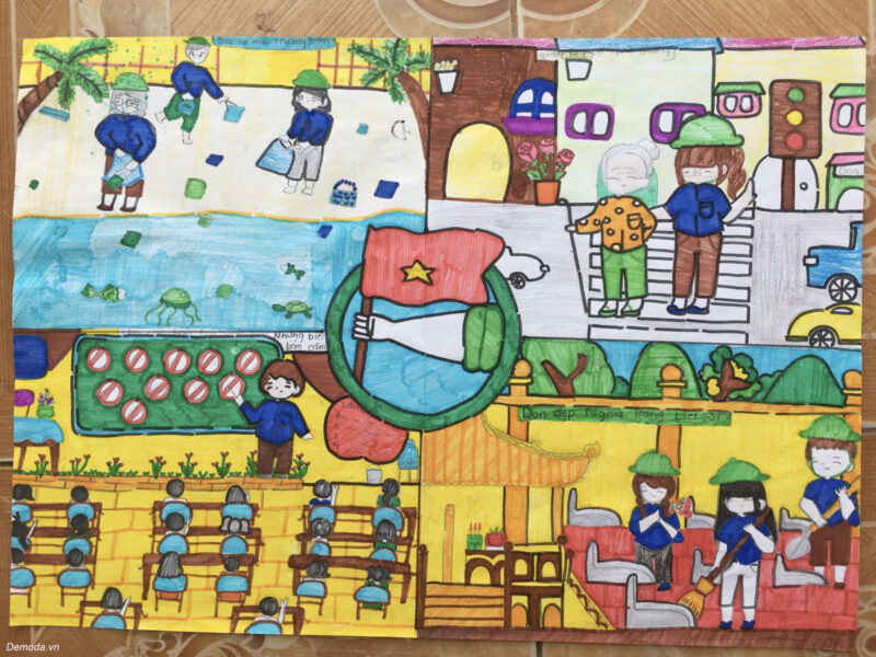 Vẽ tranh thiếu nhi mừng đại hội Đoàn đẹp đơn giản