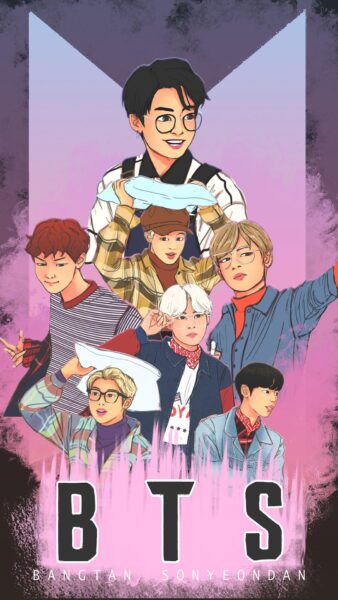 Ảnh BTS anime ngầu cùng logo nhóm