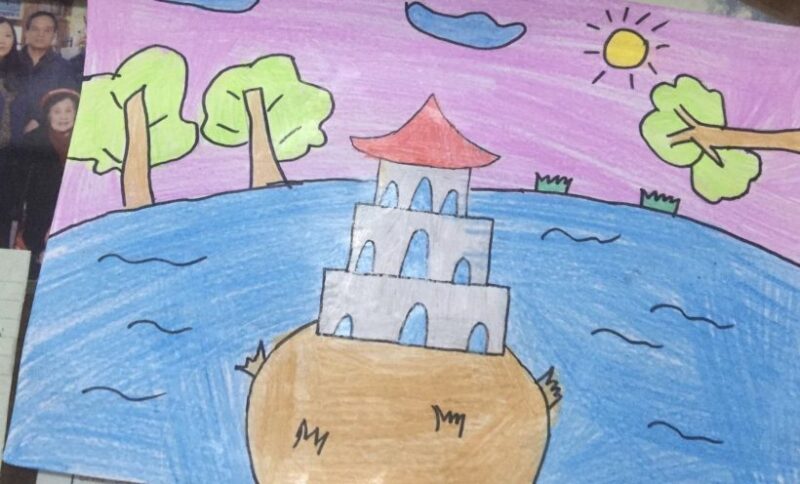 tranh vẽ chủ đề danh lam thắng cảnh Hà Nội Hồ Gươm bằng sáp màu