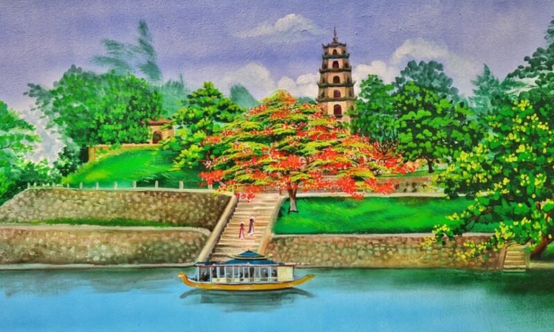 tranh vẽ danh lam thắng cảnh Hà Nội đường lên di tích