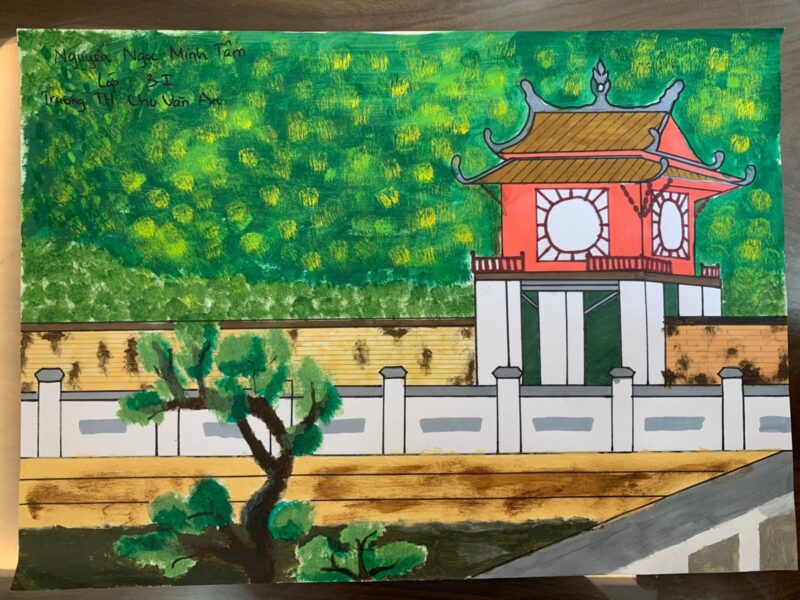 tranh vẽ danh lam thắng cảnh Hà Nội góc nhìn khác của quốc tử miếu