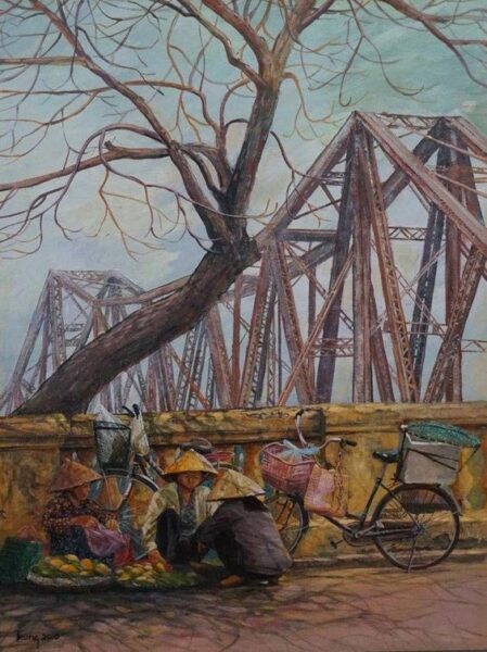 vẽ tranh danh lam thắng cảnh Hà Nội Cầu Long Biên