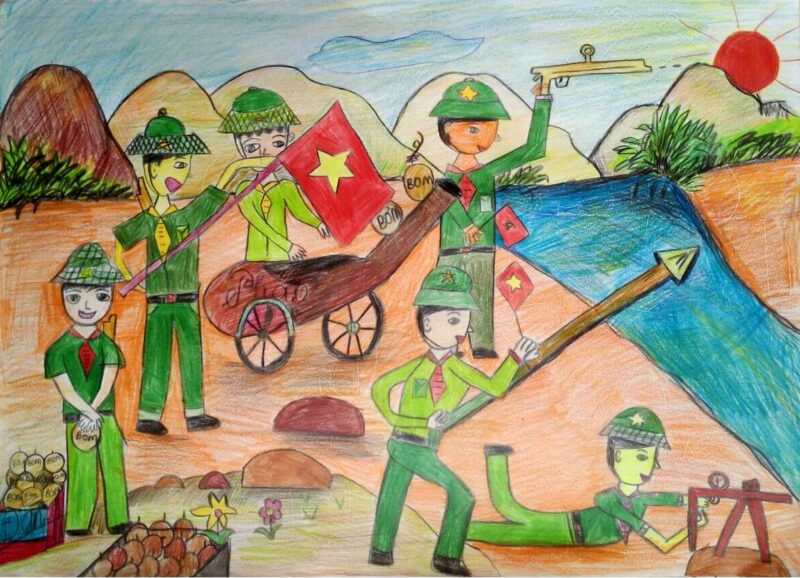 Vẽ Em yêu tổ quốc ước mơ trở thành chú bộ đội bảo vệ bờ cõi