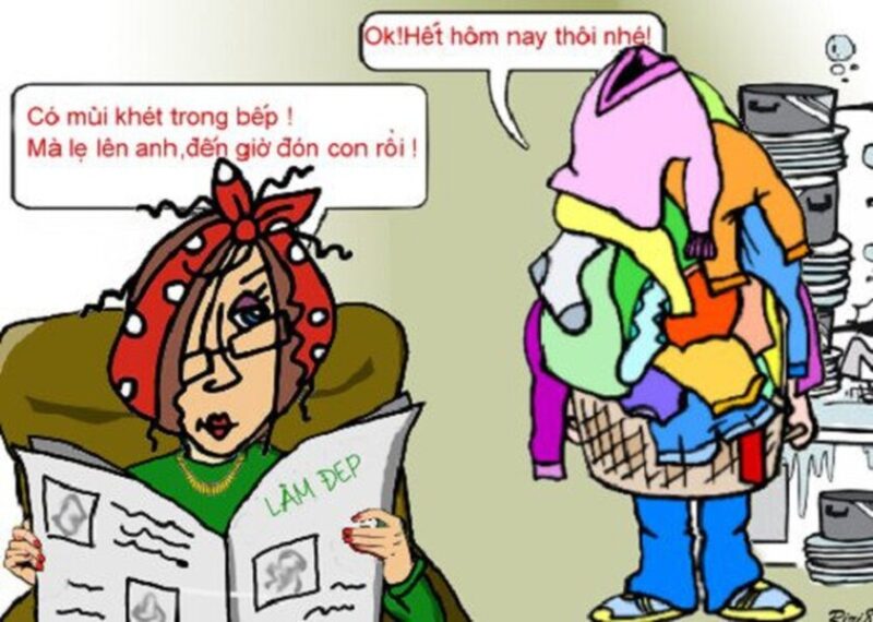 Ảnh chế 8-3 chồng phụ vợ làm việc nhà