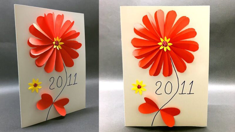 cách làm thiệp 20 11 bằng giấy a4 đơn giản, bông hoa màu cam đẹp nhất