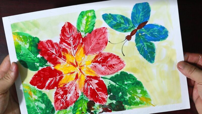 Cách vẽ tranh in hoa lá và chú bướm