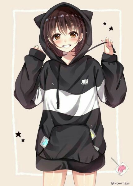 hình ảnh anime cute girl mặc áo hoodie