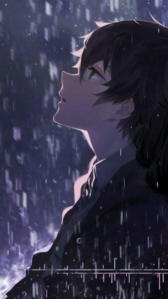 Hình con trai khóc nhìn trời mưa