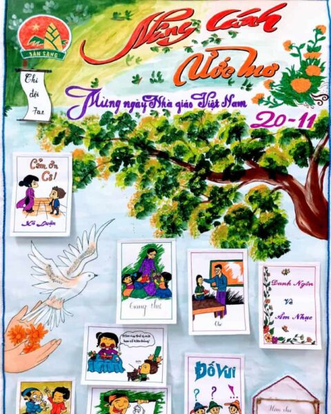 mẫu báo tường 20 11 trang trí hình cây phượng