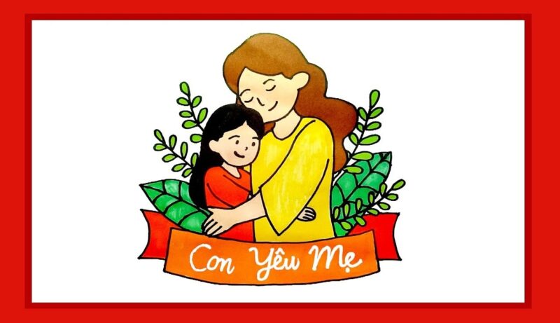 Vẽ tranh 8-3 con yêu mẹ
