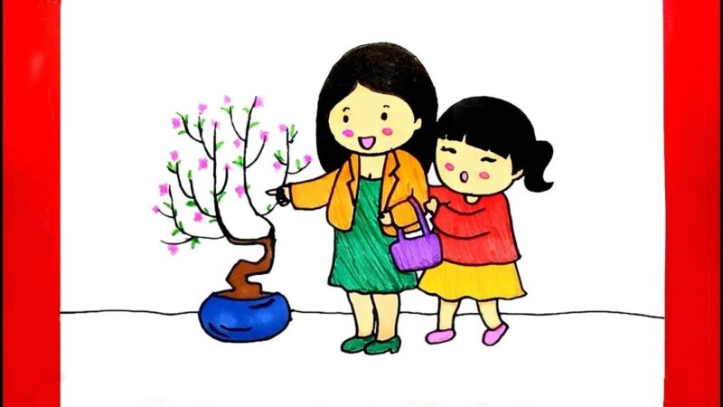 Vẽ tranh ngày 8 tháng 3 mẹ và bé
