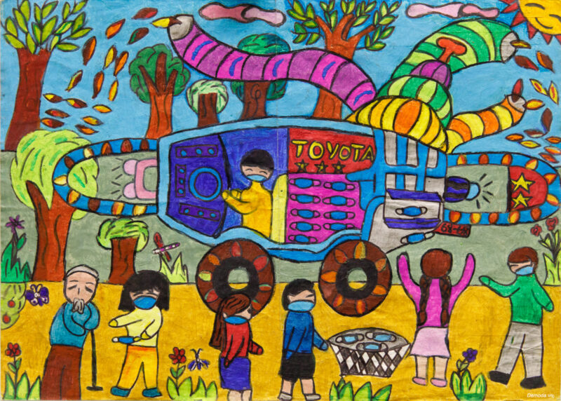 Vẽ tranh ô tô mơ ước với chức năng xử lý lá cây thành khẩu trang