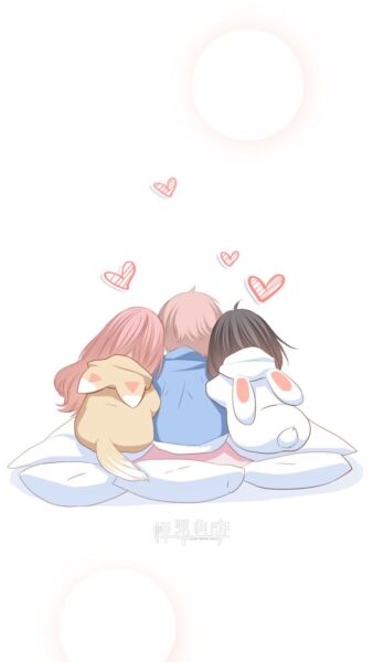 Ảnh anime nhóm bạn thân 3 người chụp quay lưng