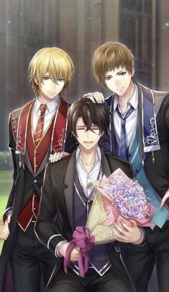 Ảnh anime nhóm nam 3 người đẹp trai ôm bó hoa