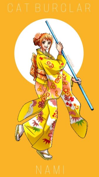 Ảnh Nami xinh đẹp mặc Kimono màu vàng