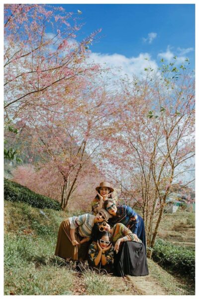 Ảnh nhóm bạn thân chụp ảnh giữa rừng đào